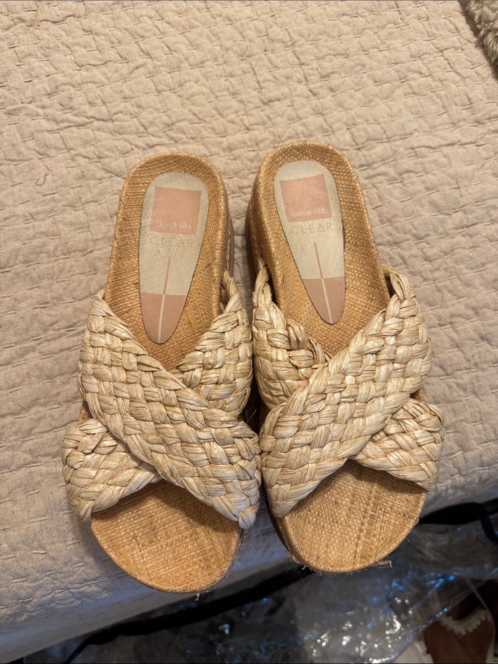 Dolce Vita Braided Slide Mules in Natural Beige